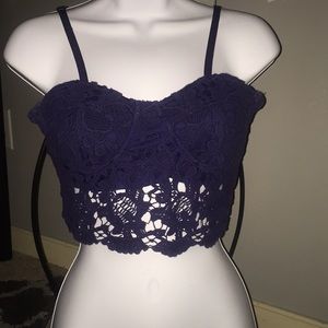 Navy blue lace crop top